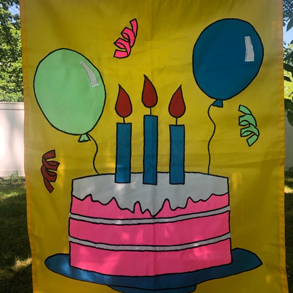 Birthday Cake Embroidered Garden Flag‎ Banner